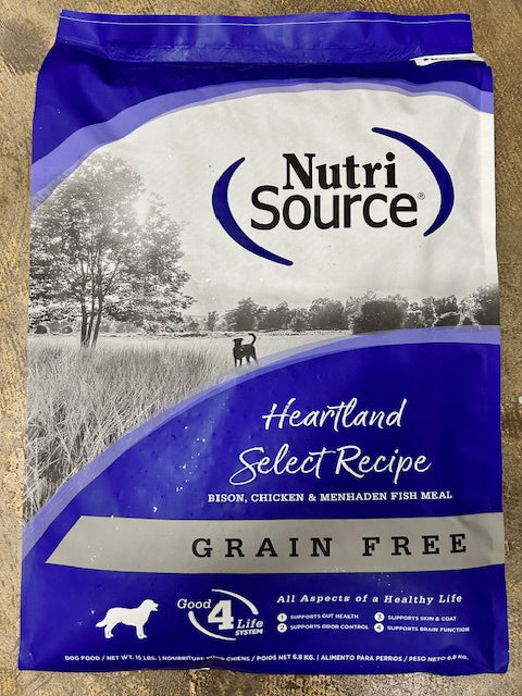 NutriSource Grain Free Dog Food, Heartland Bison 15lb