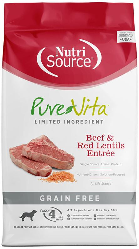 NutriSource PureVita Dog Food, Grain Free Beef/Lentil, 25lb