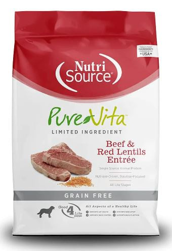 NutriSource PureVita Dog Food, Grain Free Beef/Lentil, 5lb