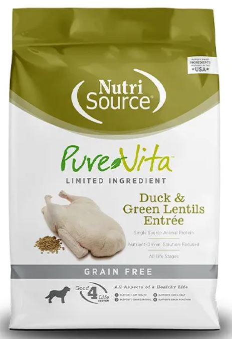 NutriSource PureVita Dog Food, Duck/Green Lentil, 15lb