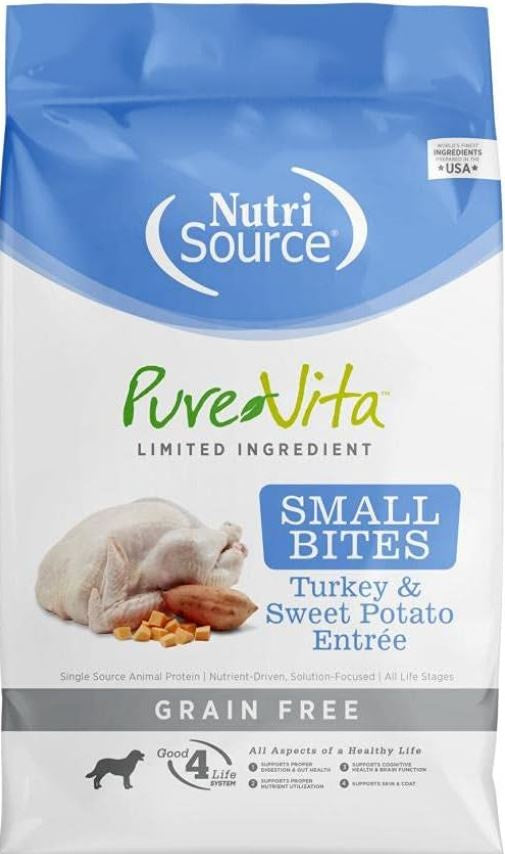 NutriSource PureVita Small Bites Dog Food, Grain Free Turkey, 5lb